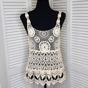 Debut Cream Crochet Lay Over Top/Shirt/Tank